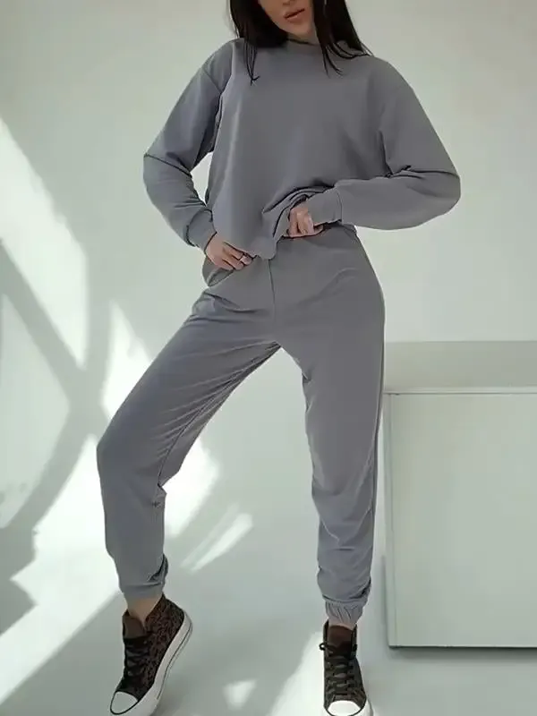 Women's Round Neck Solid Color Sports Two-piece Suit