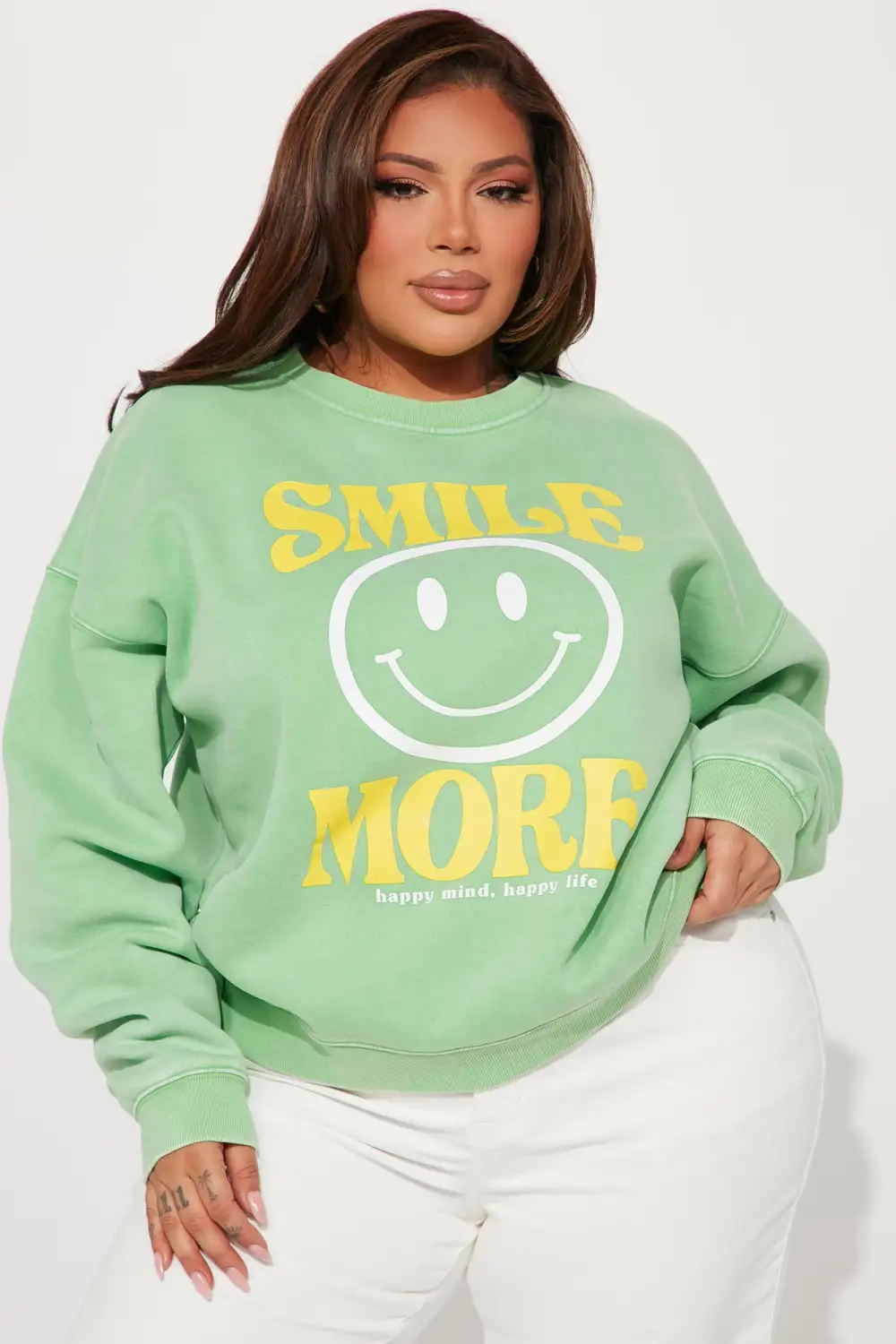 Smile More Washed Sweatshirt - Green