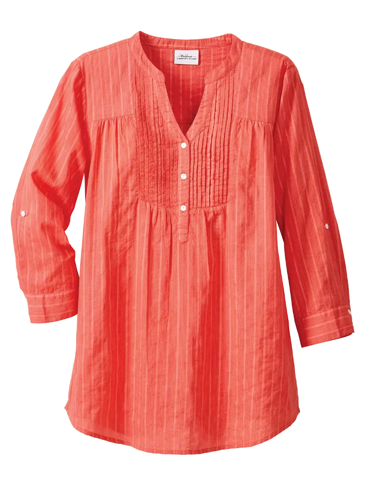 Perfect Pintuck Cotton Tunic With 3/4 Sleeves