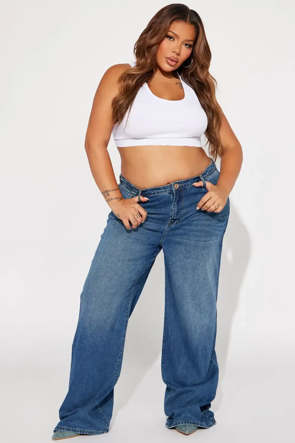 Chelsea Drop Waist Baggy Jeans - Medium Wash