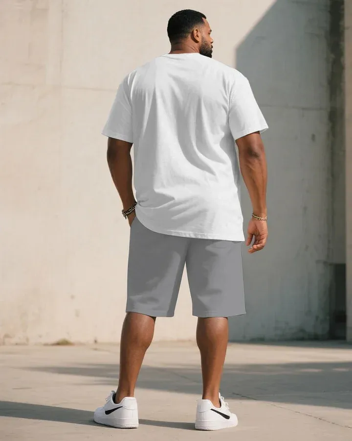 Big  Tall Men Grey  Red  Blue  Green Khaki  Pink Casual Sports Chest Large Logo Printed Crew Neck Short Sleeve T-Shirt Shorts Suit