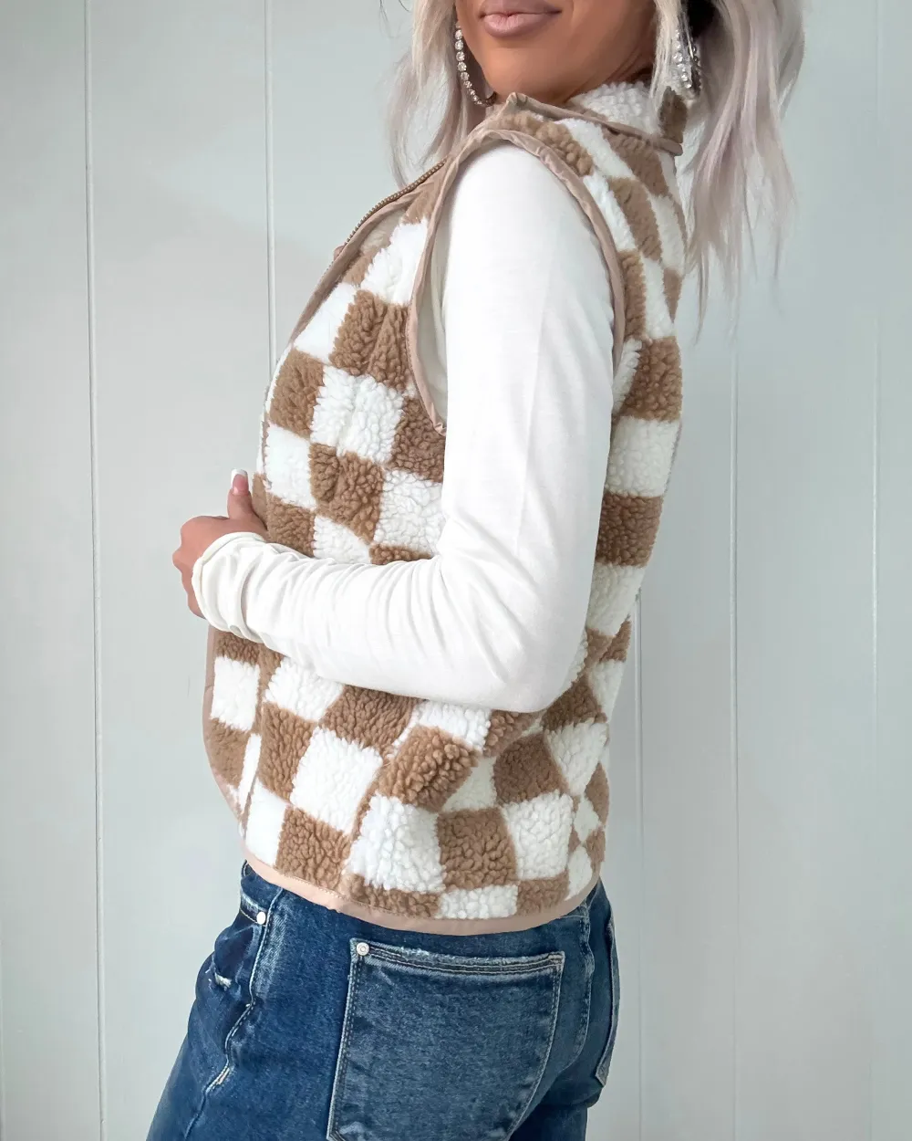 Beige Checkered Vest