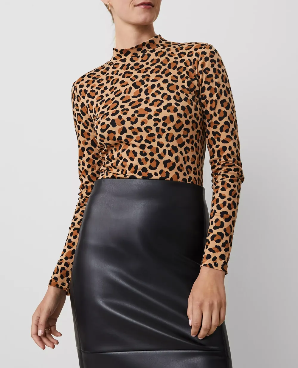 Animal Print Mock Neck Top
