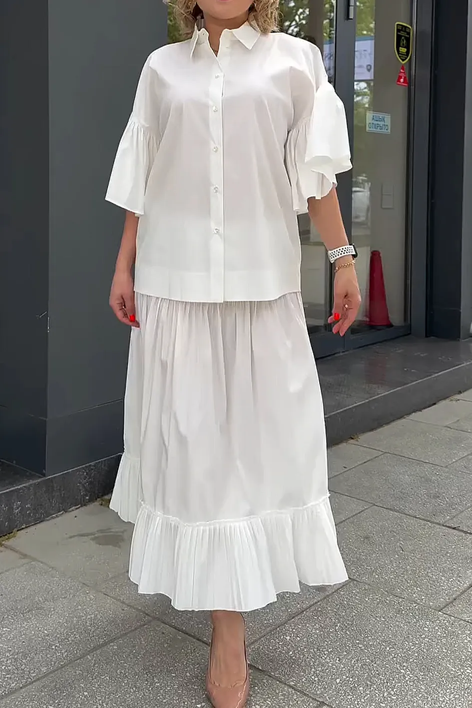 Women'S Solid Color Casual Top And Skirt 2-Piece Set