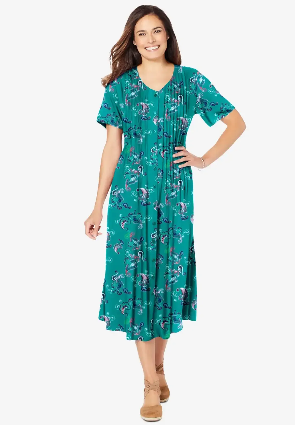 Short-Sleeve Button-Front Dress