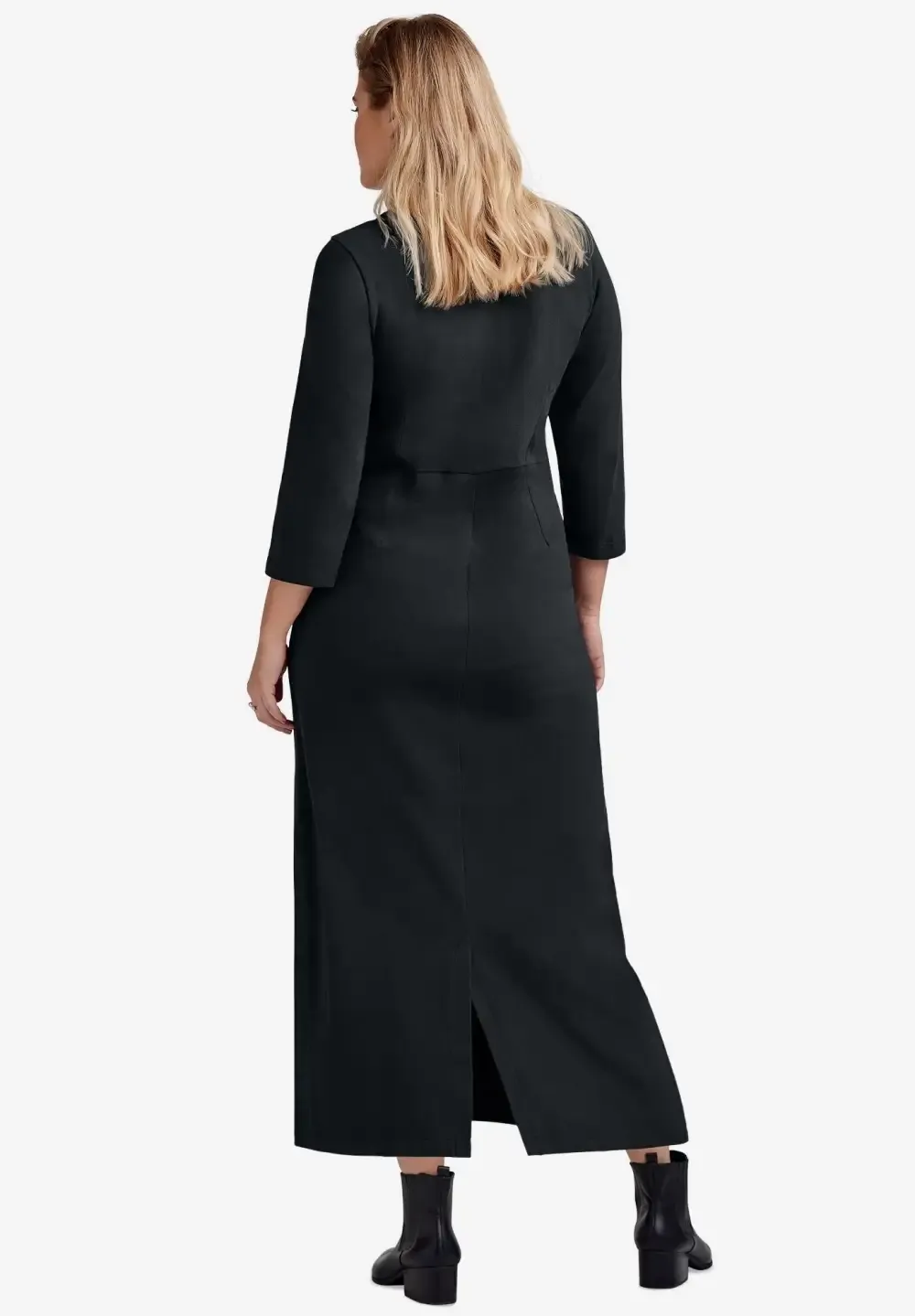 Three-Quarter Sleeve Knit Maxi Dress