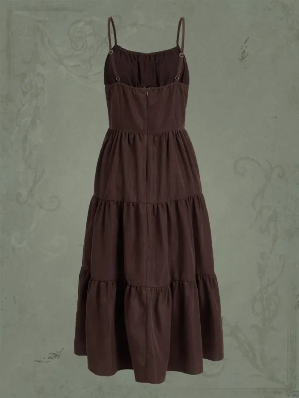 Goth Solid Ruched Bust Ruffle Hem Cami Dress