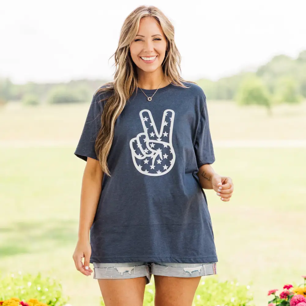 Peace Among The Stars Tee, Heather Navy