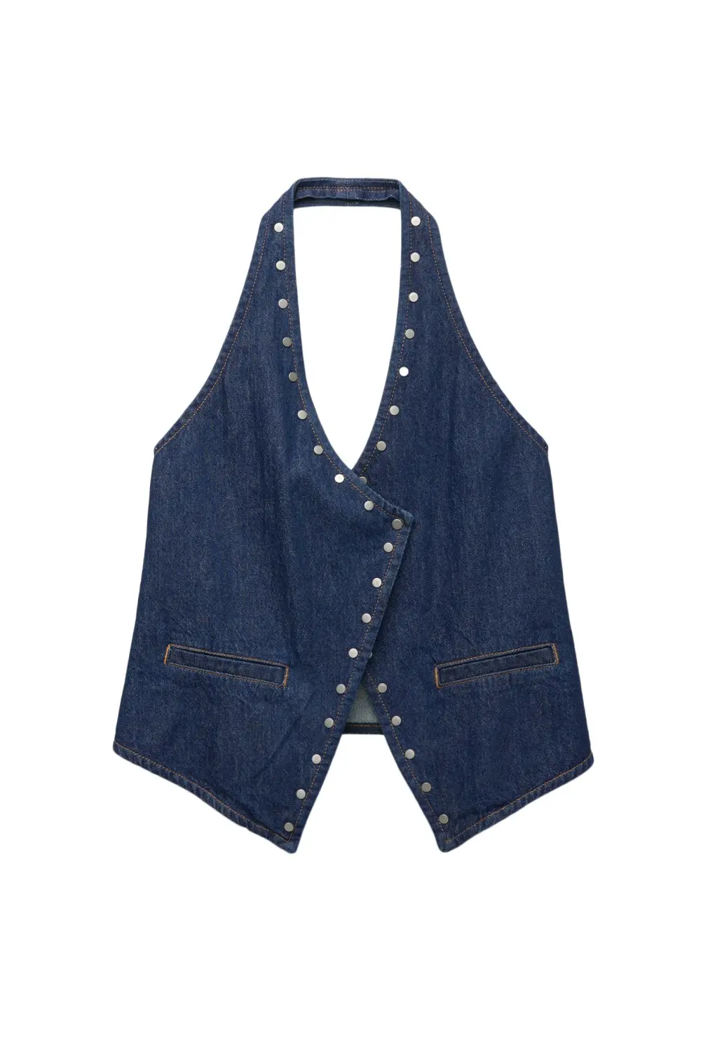 Studded crossover denim vest