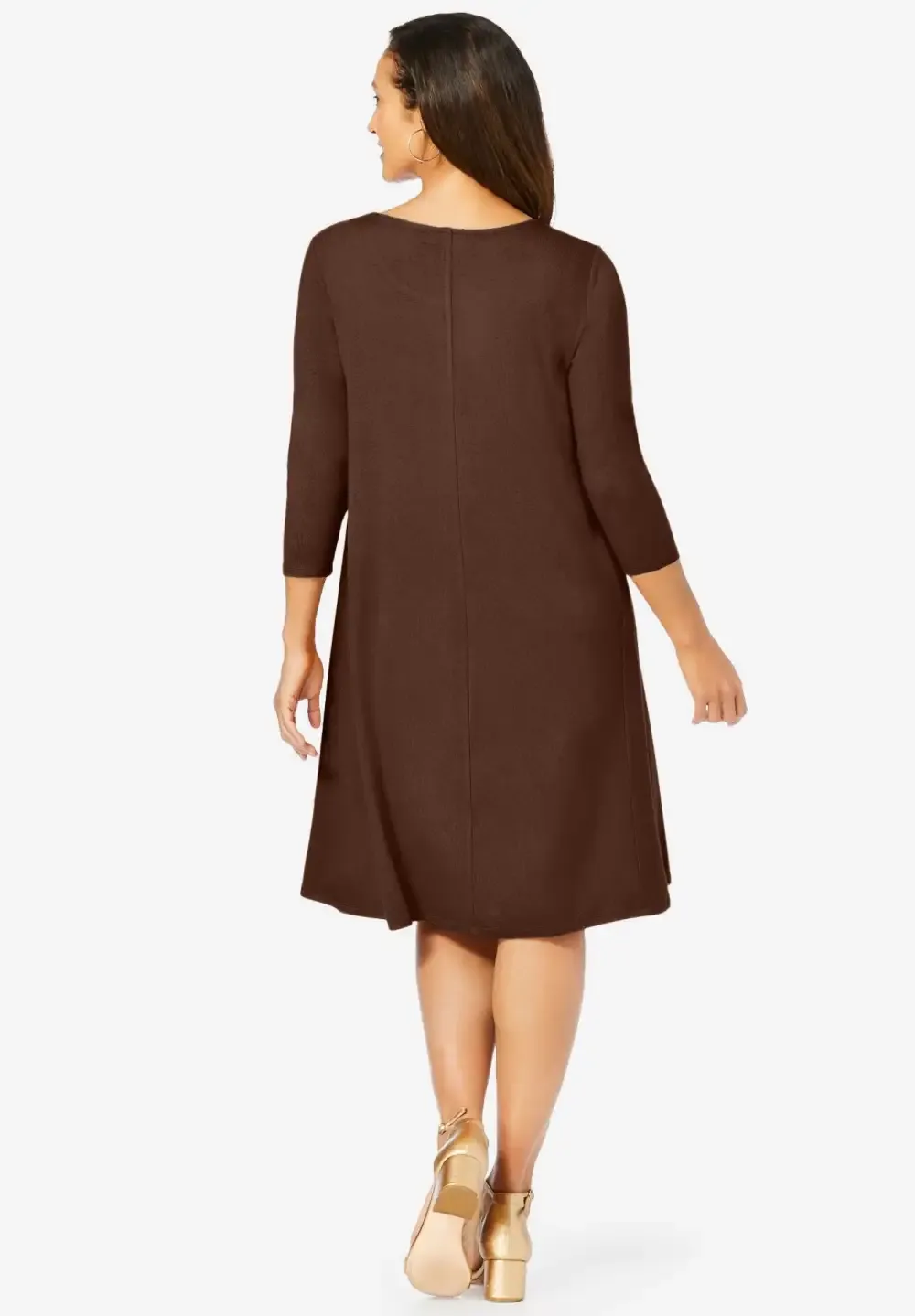 Stretch Knit Three-Quarter Sleeve T-shirt Dress