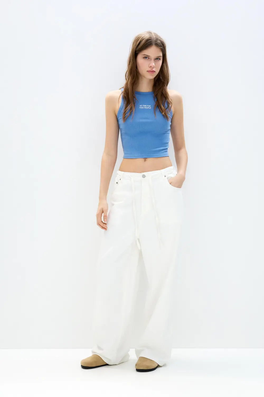Blue tank top with slogan