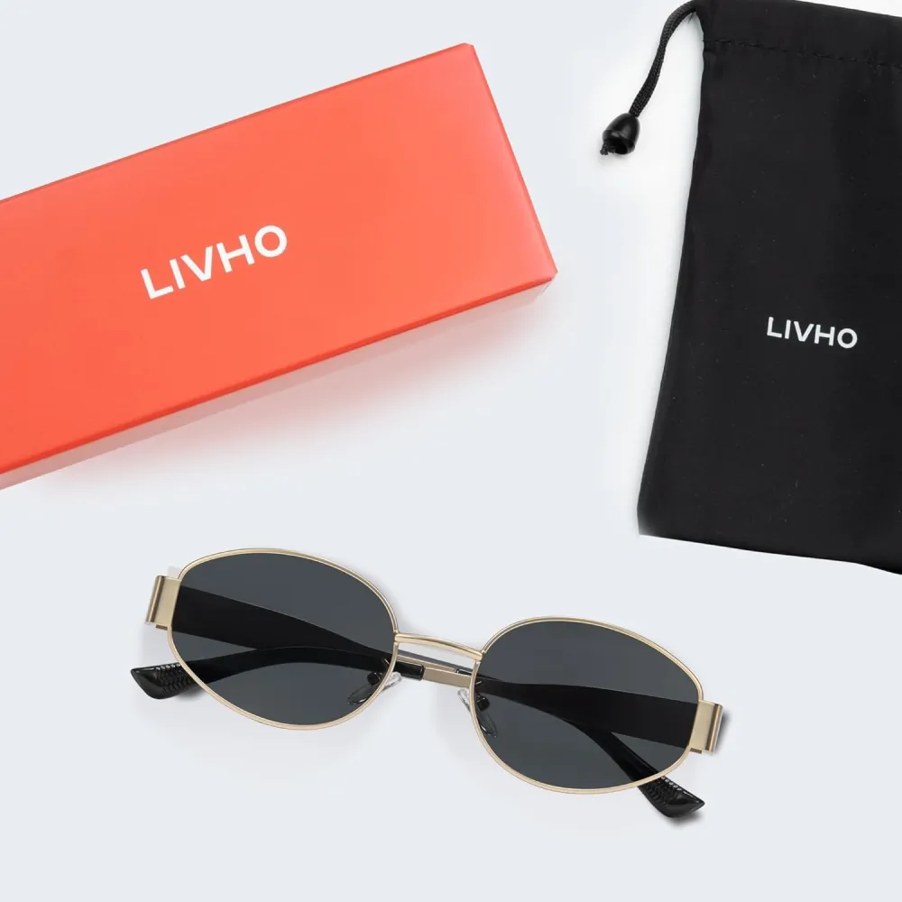 livho 2025 Trendy Oval Sunglasses - Stylish Polarized Shades for Everyday - Retro Metal Frames, Gold/Silver/Black