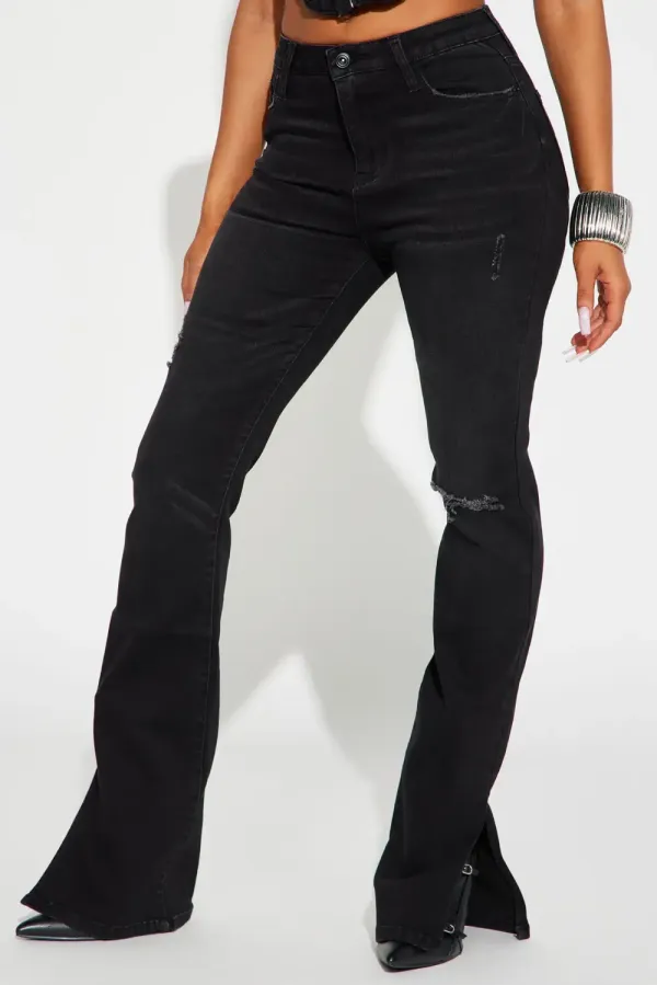 Take Over Stretch Split Hem Bootcut Jeans - Black Wash