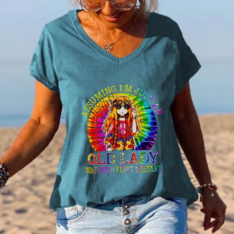Assuming I'm Just An Old Lady Was Your First Mistake Women Old Hippie T-shirt