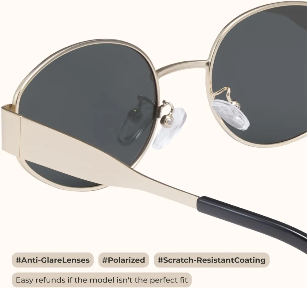 livho 2025 Trendy Oval Sunglasses - Stylish Polarized Shades for Everyday - Retro Metal Frames, Gold/Silver/Black