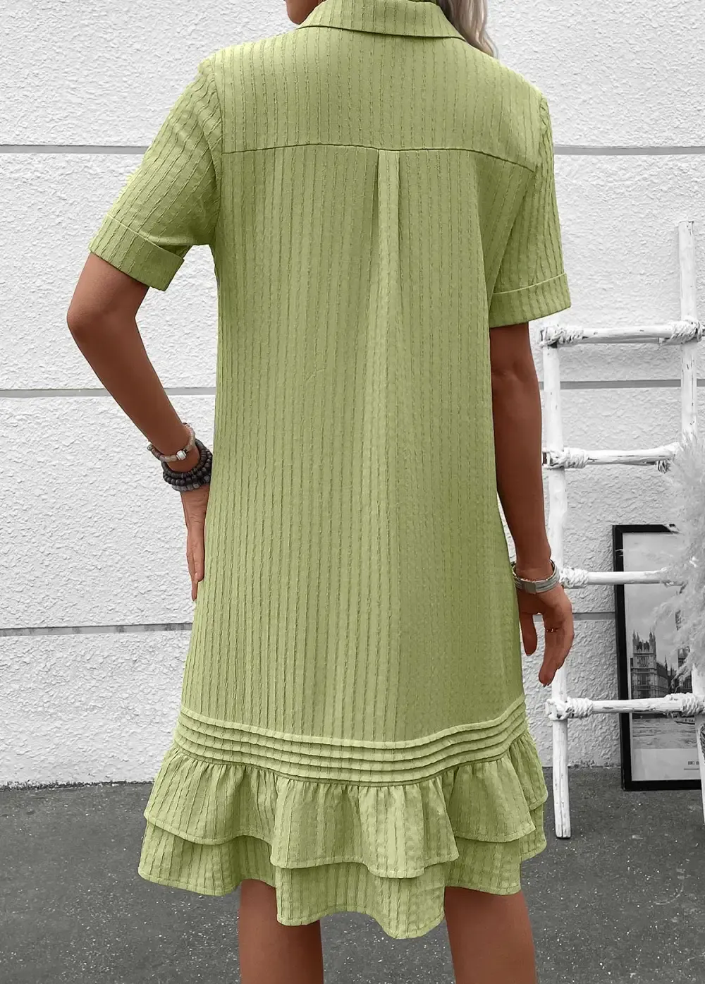 Sage Green Button A Line Short Sleeve Dress