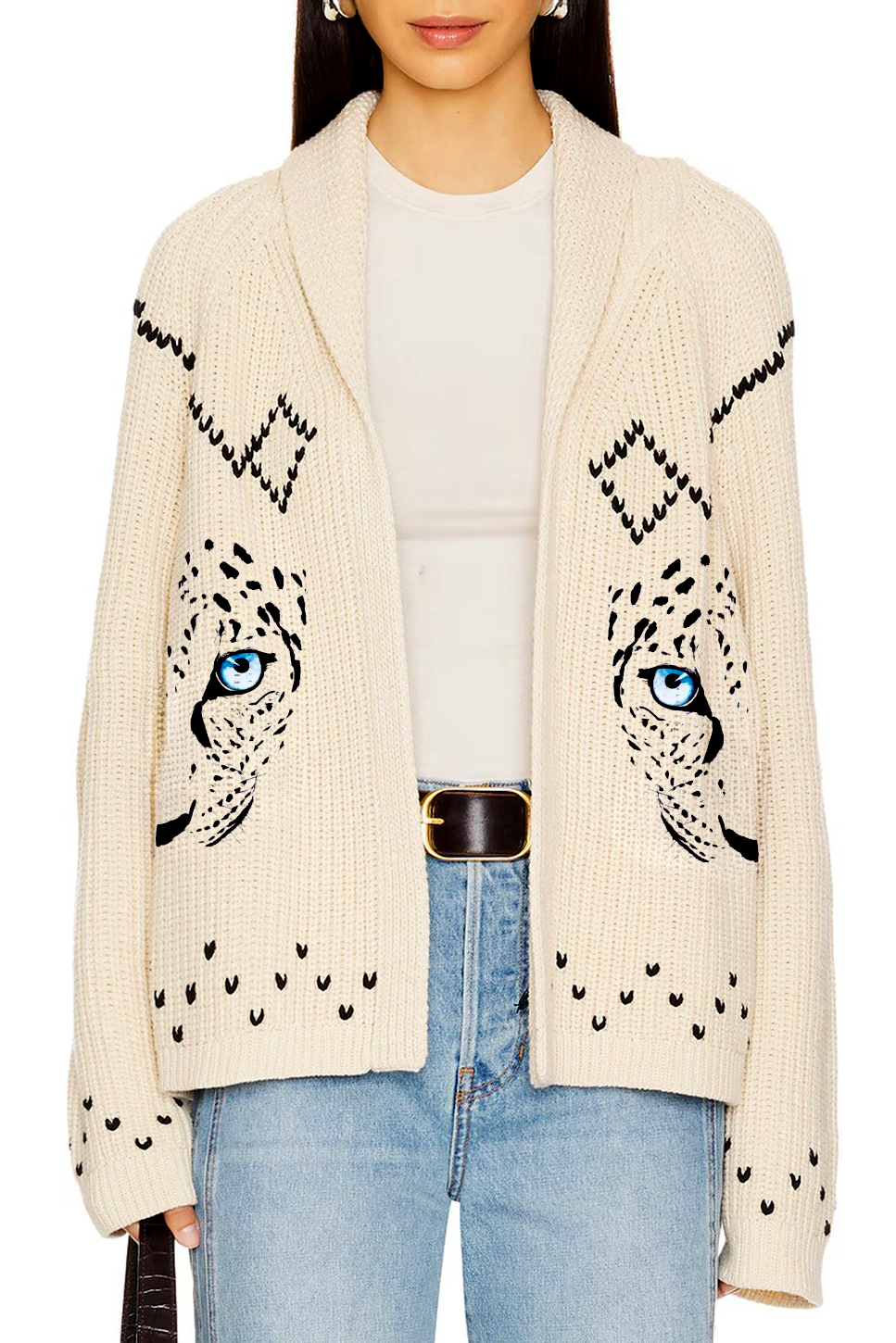 Leopard Eye Print Open Front Cardigan
