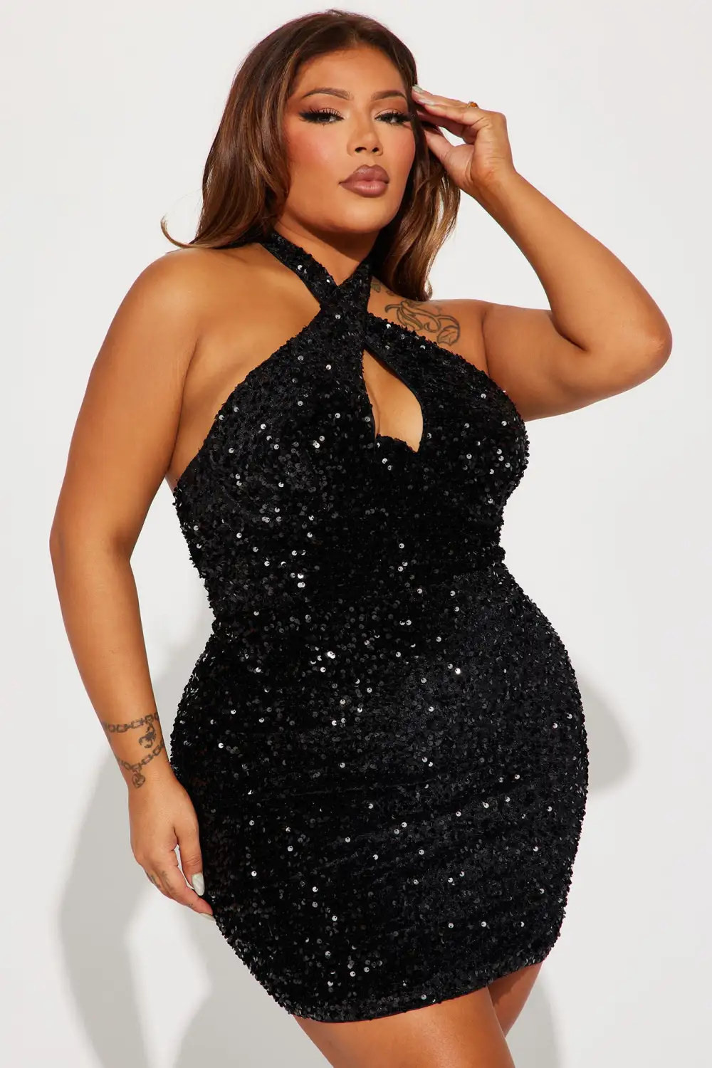 Vera Velvet Sequin Mini Dress - Black
