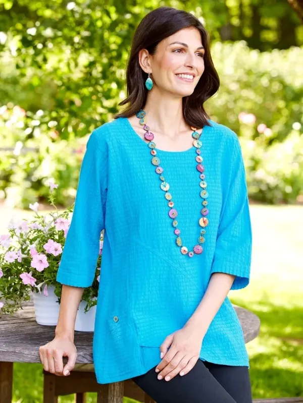 Crinkle Cotton 3/4 Sleeve Tunic Top