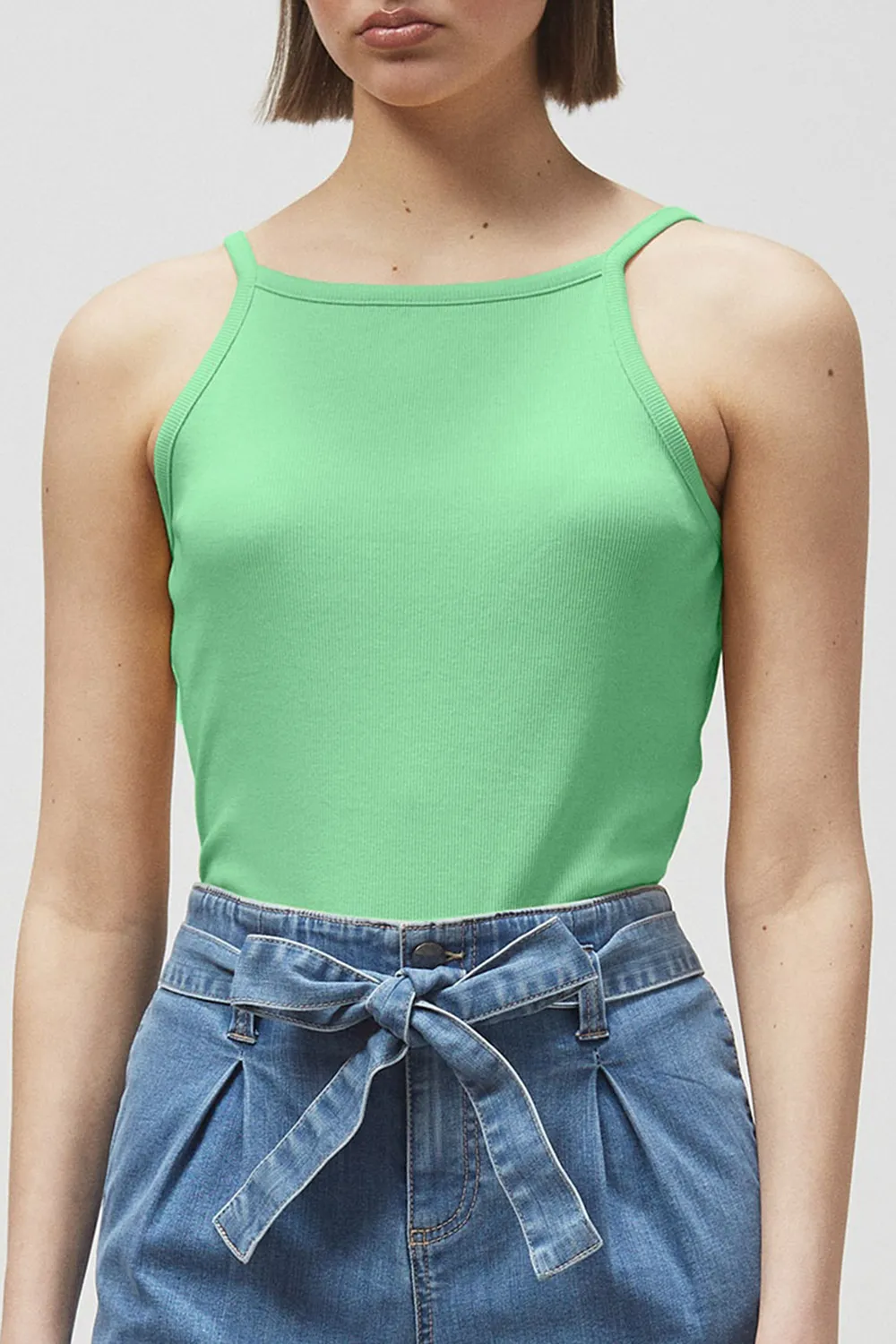 Cotton Square Neck Ribbed Cropped Vest