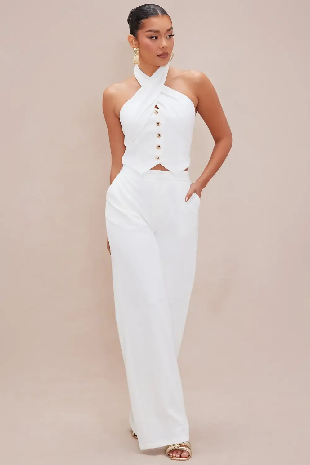 Clarice Wide Leg Pant Set - White/combo