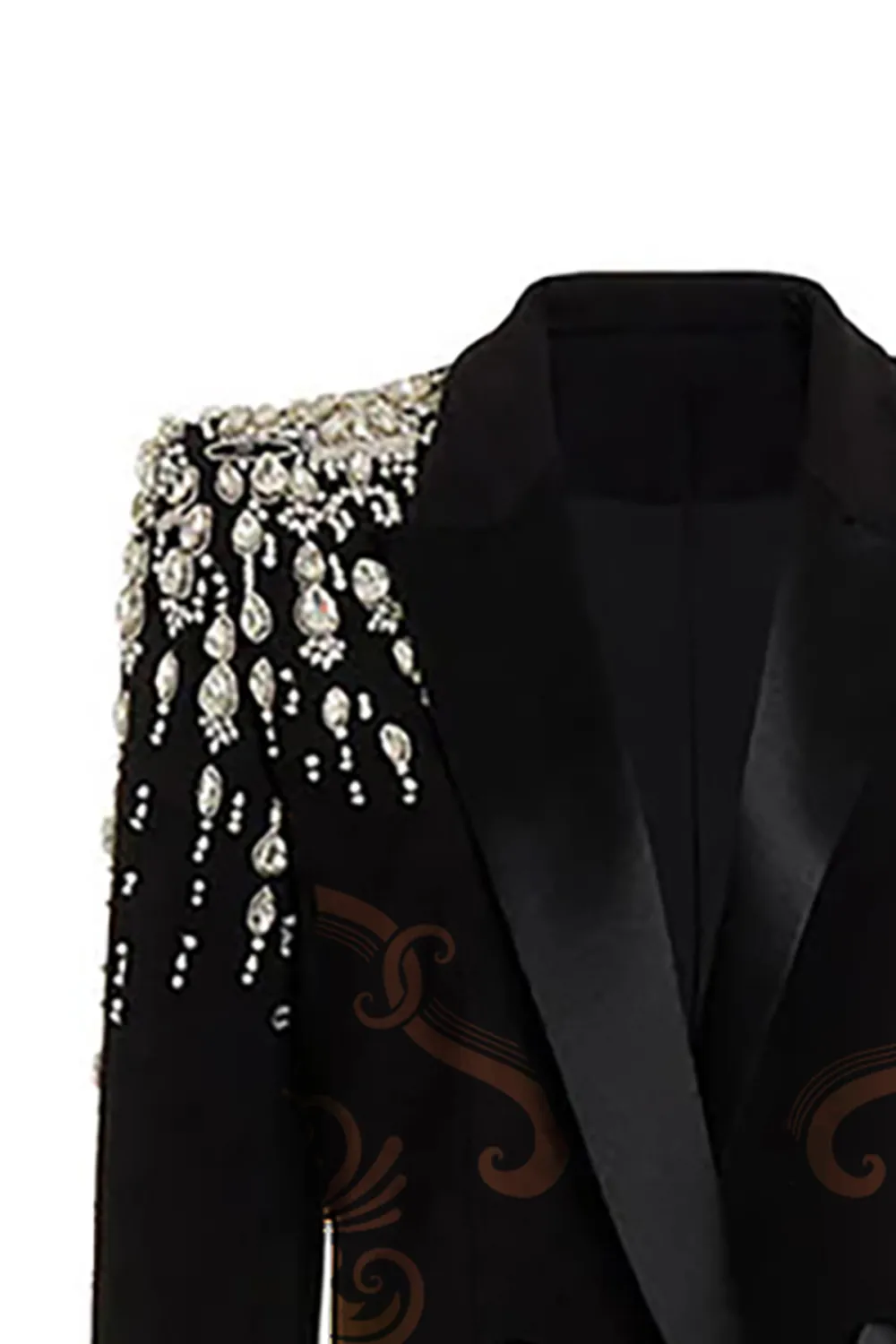Luxury Lapel Long Sleeve Cinch Waist Double Breasted Crystal Party Blazer