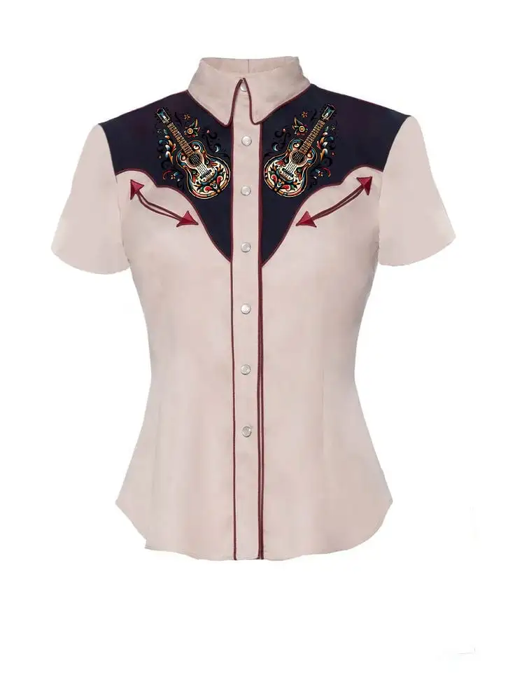 Women's Western Musical Elements Print Shirt