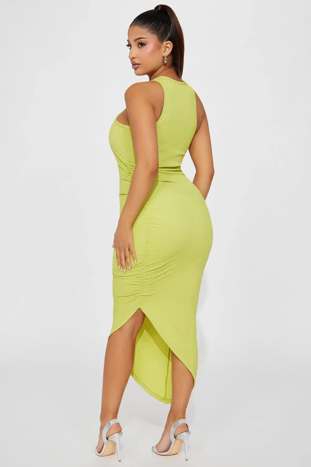 Kerry Textured Midi Dress - Lime