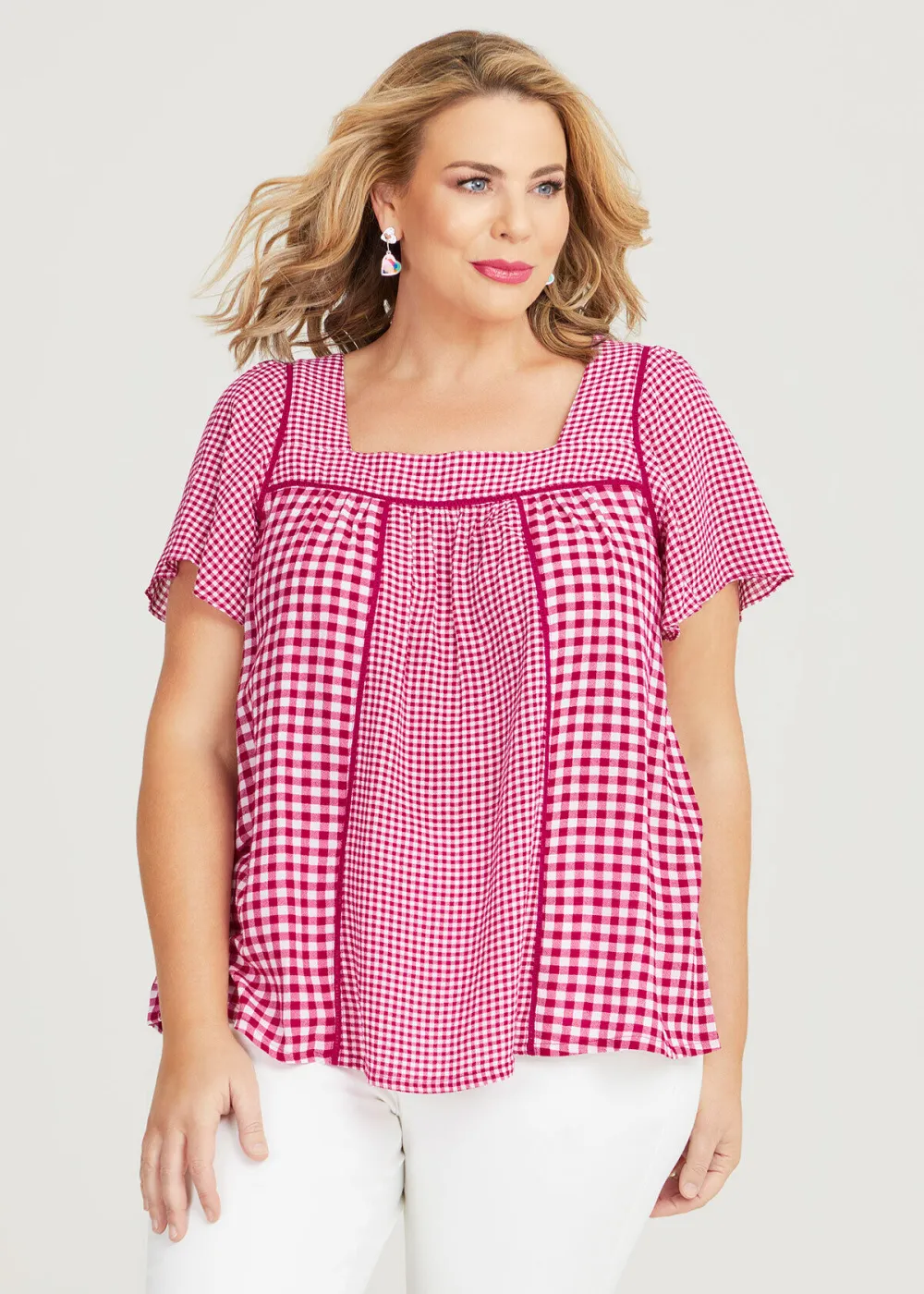 Natural Spliced Gingham Top