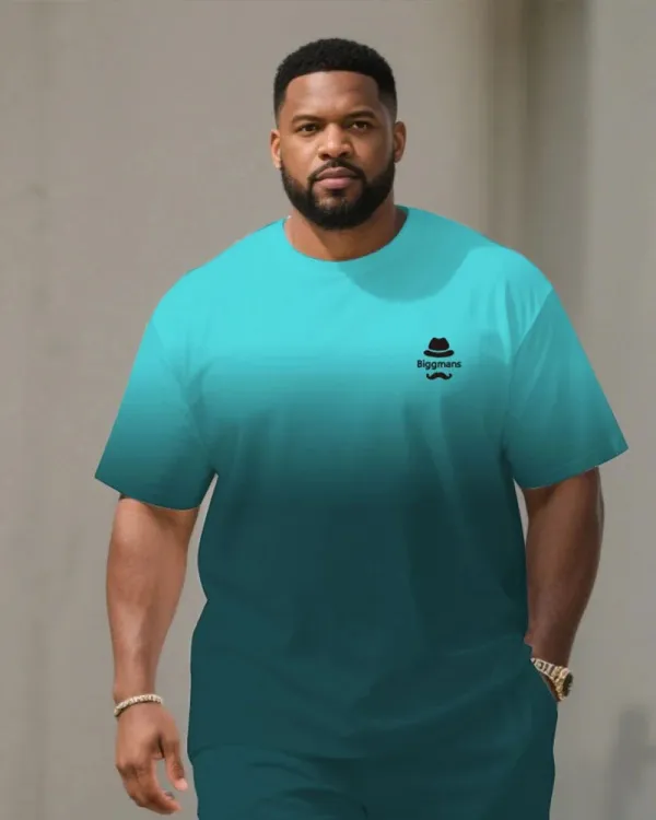 Big & Tall Men's Gradient Contrast Short-sleeved T-shirt and Shorts Suit