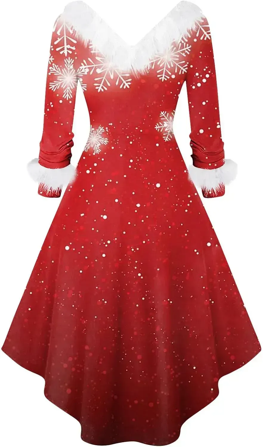 Womens Christmas Dress Fuzzy Mrs Claus Christmas Holiday Xmas Cocktail Holiday Party Flare Dress