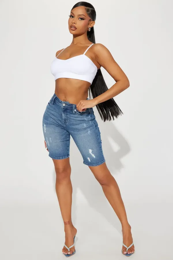 Coming Back For You Stretch Denim Bermuda Shorts - Medium Wash