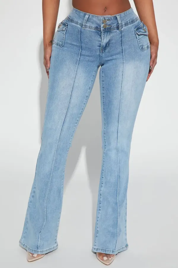 Something Missing Low Rise Flare Jeans - Light Blue Wash