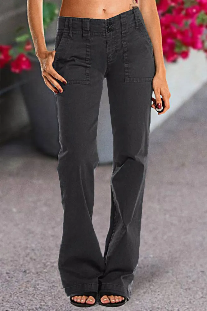 Double Button Mid Waist Straight Leg Pants