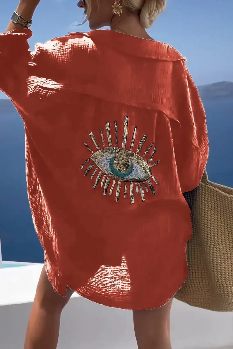 Women Summer casual eye Top sequin beaded shirt