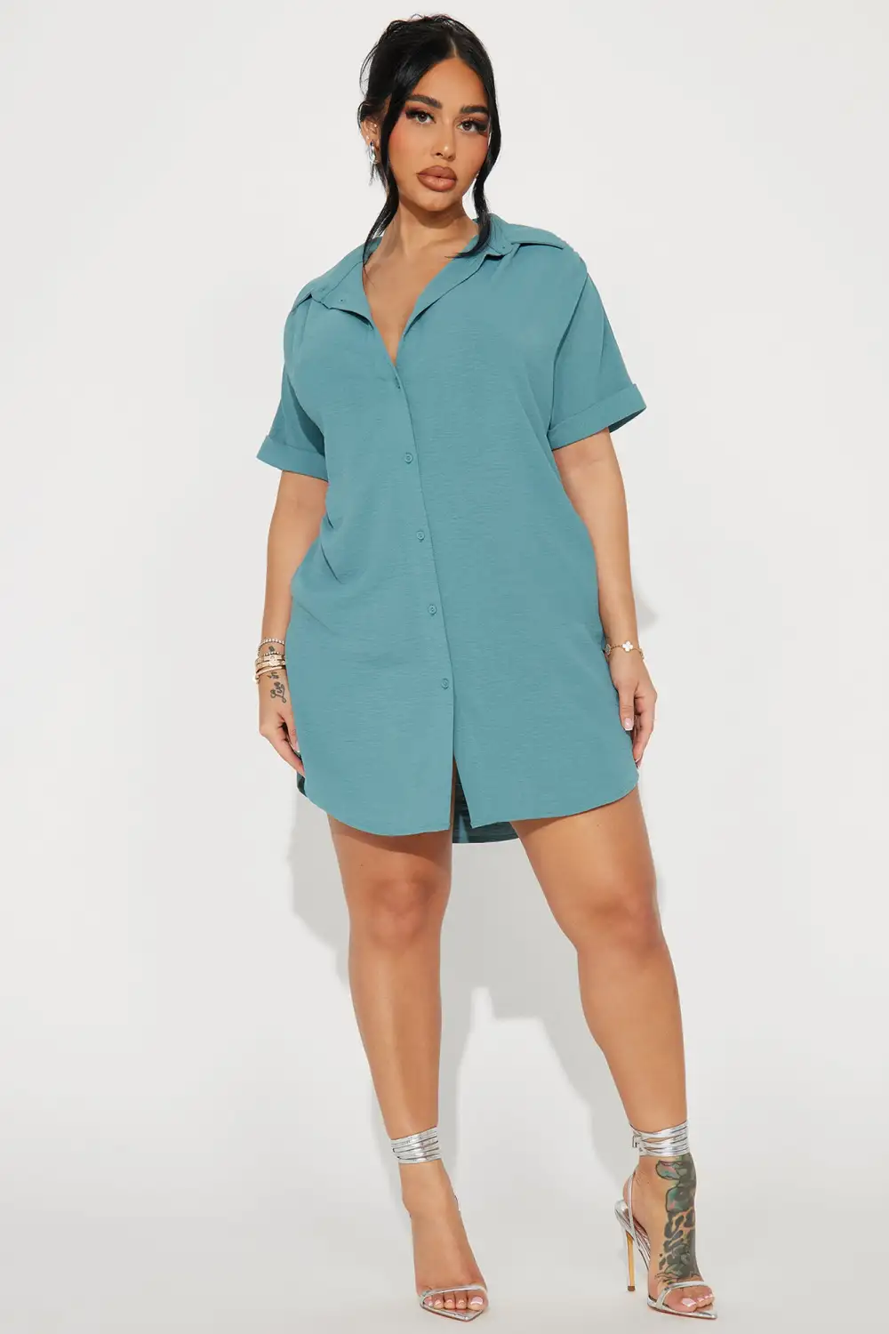 Amelia Mini Shirt Dress - Green