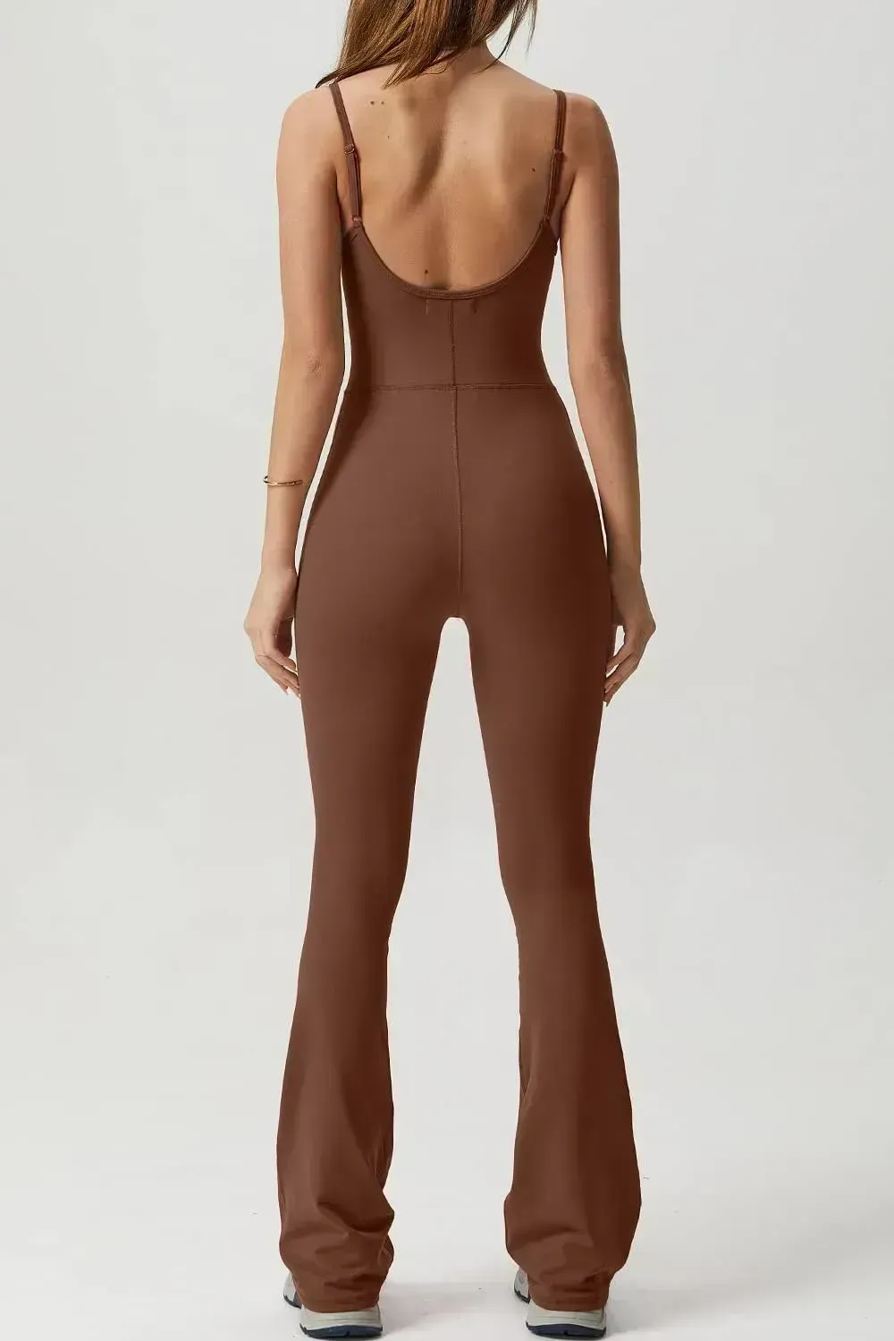 Flare Jumpsuits for Women Spaghetti Straps Scoop Neck Bodycon Full Length Casual Unitard Playsuit
