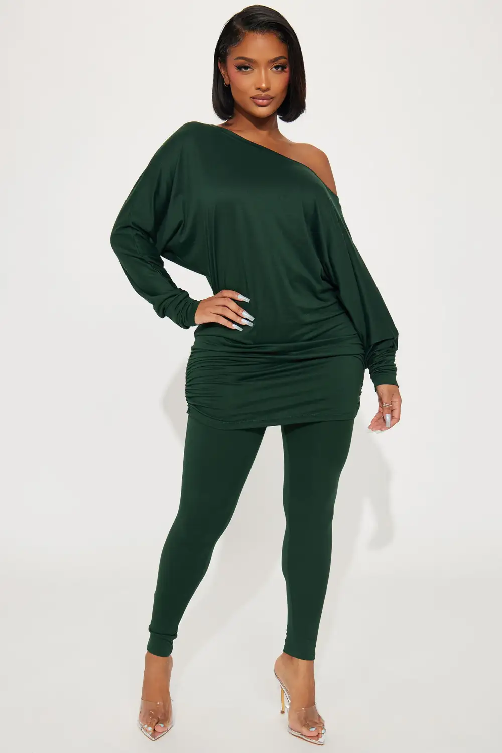 Camila Off Shoulder Legging Set - Hunter
