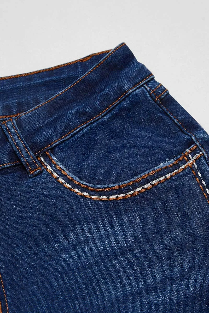 Wash Graphic Embroidery Flap Pocket Mid Rise Bootcut Jeans Without Belt