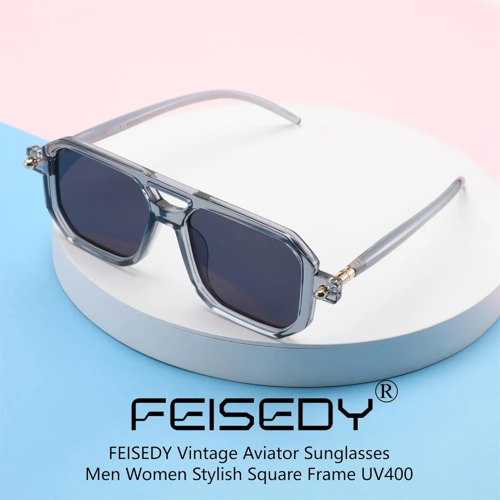 FEISEDY Vintage Square 70s Flat Aviator Sunglasses Women Men Classic Retro Stylish Frame UV400 Sunglasses B2622
