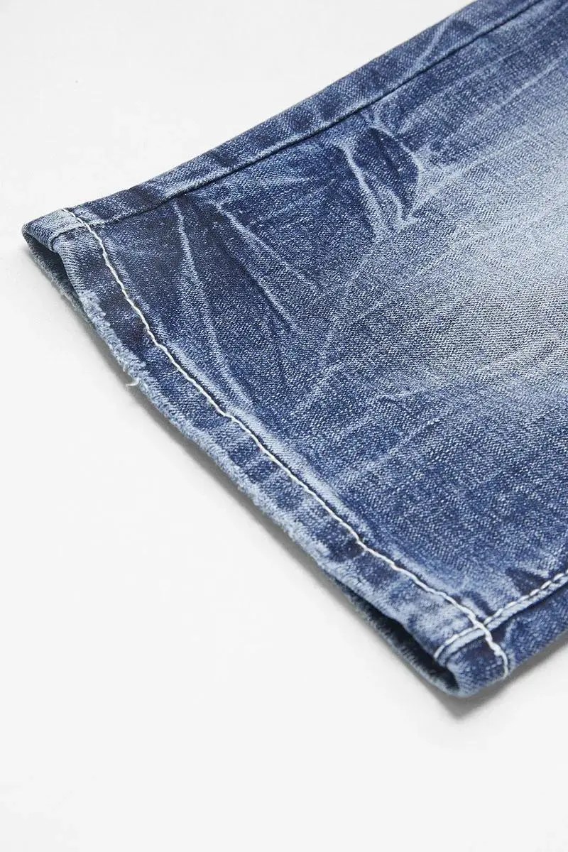 Wash Double Button Ripped High Rise Bermuda Denim Shorts