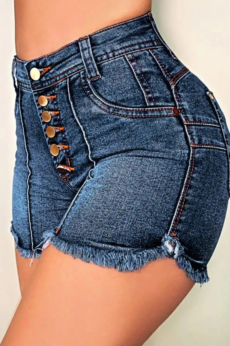 Raw Hem Button Fly High Rise Denim Shorts