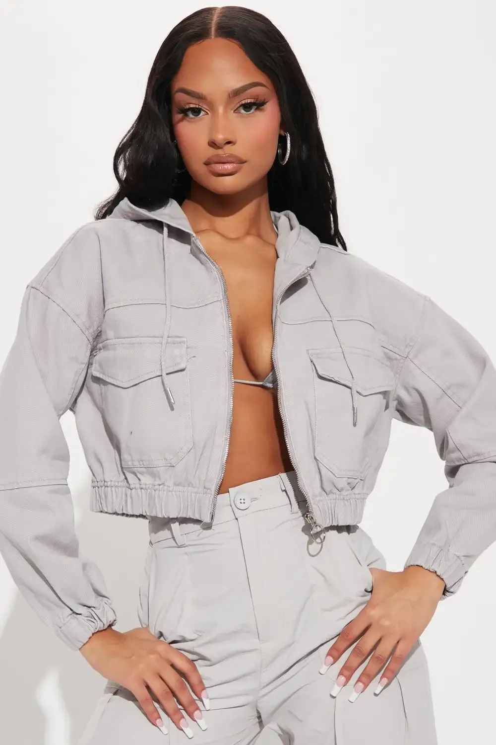 San Fran Hooded Bomber Jacket - Grey