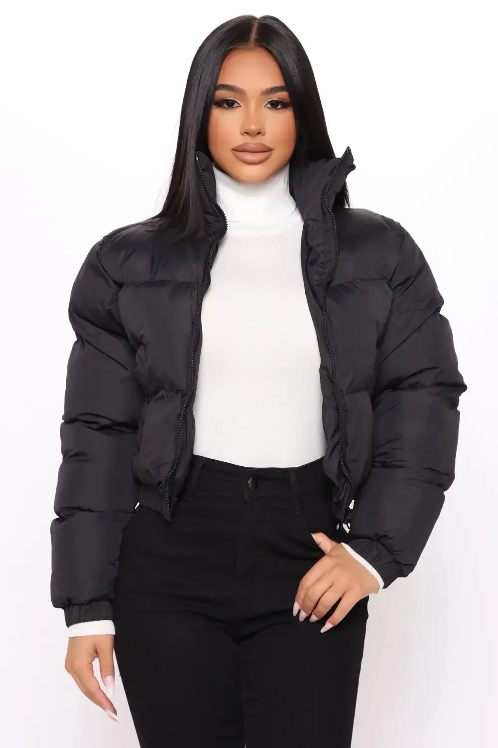 New Cropped Puffer Jacket - Black