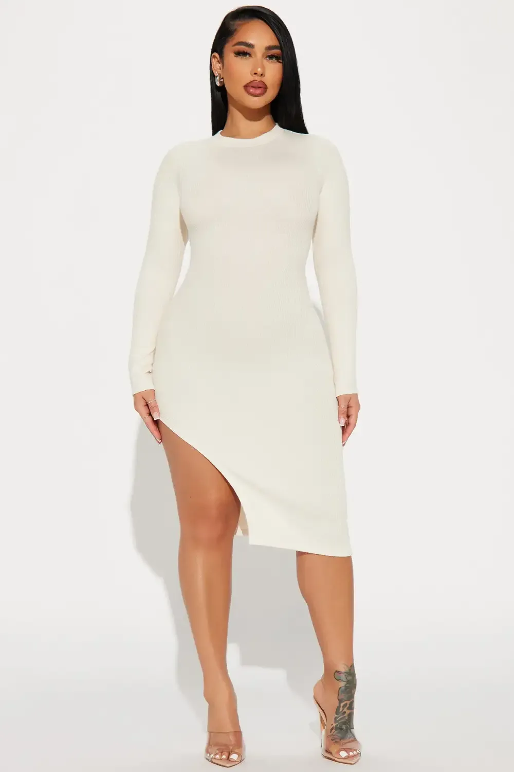 Arabella Long Sleeve Midi Dress - Cream