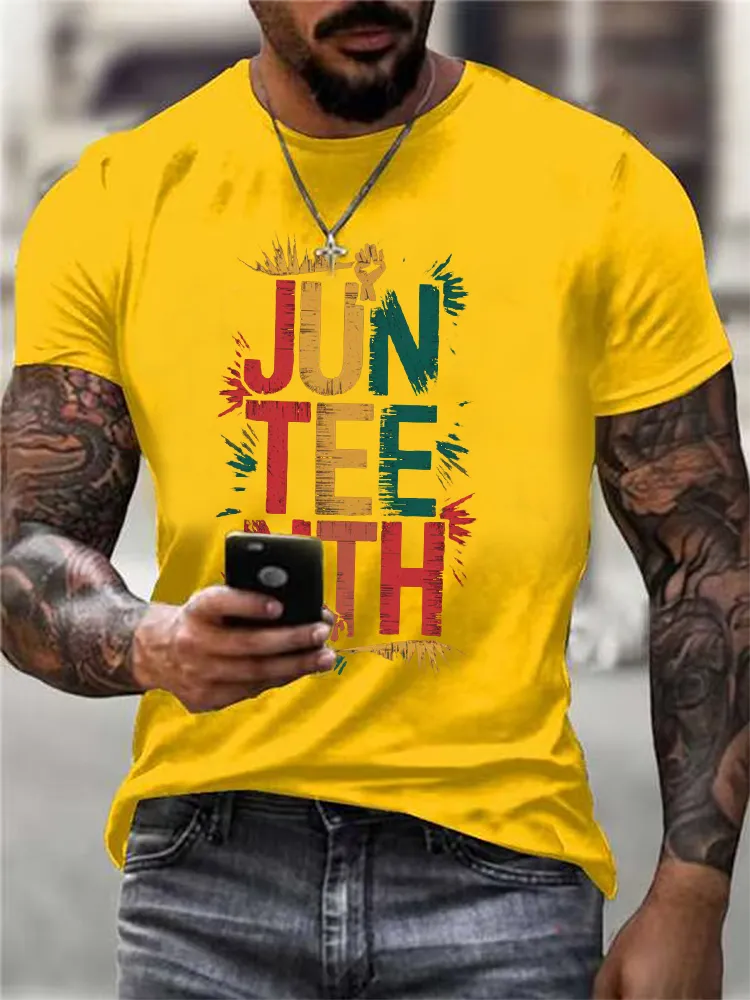 Men'S Round-Neck Short-Sleeved T-Shirt With Juneteenth Prints
