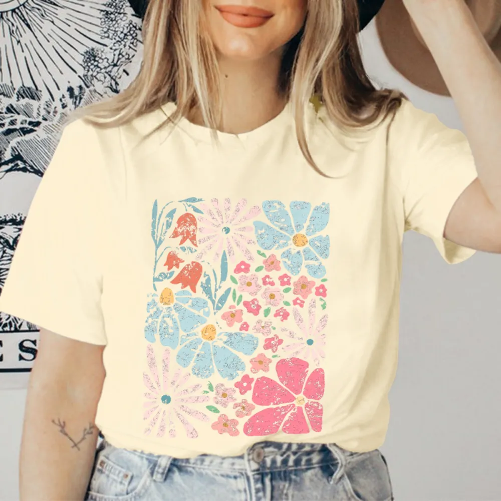 Women's Short-Sleeved Daisy Color Print T-Shirt