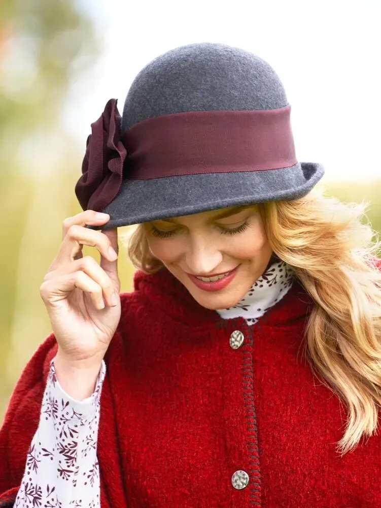 Wool Felt Cloche With Flower Accent