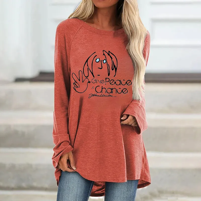 Give Peace A Chance Print Long Sleeve Women's T-shirt