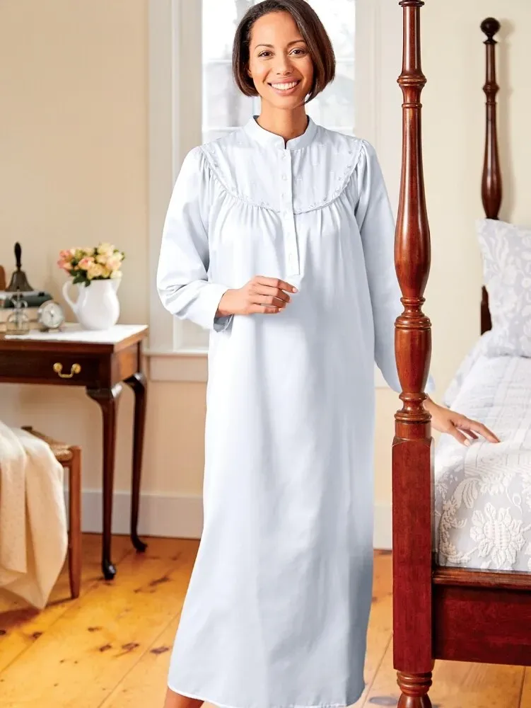 Brushed-Back-Satin Embroidered Nightgown